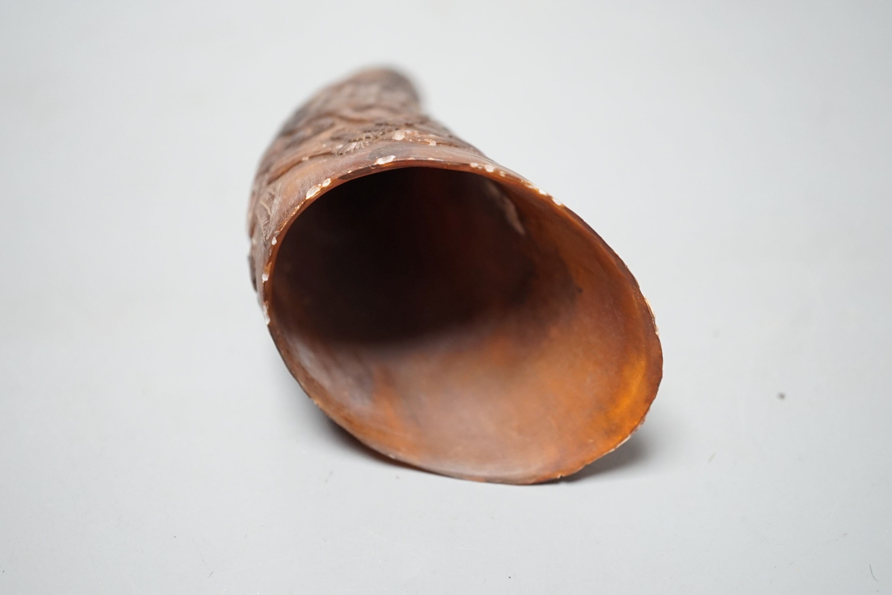 A Chinese carved horn cup 13cm